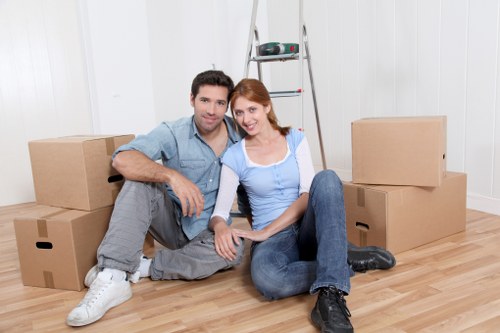 Organised packing boxes ready for a move in Stepney