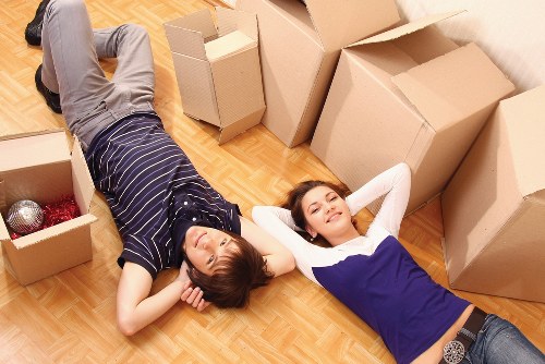 Packed student belongings ready for removal in East London